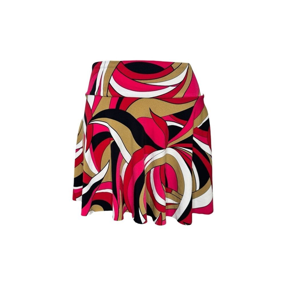 Y2K IZ Byer Red, Black + White Geometric Slinky Circle Mini Skirt Size Medium